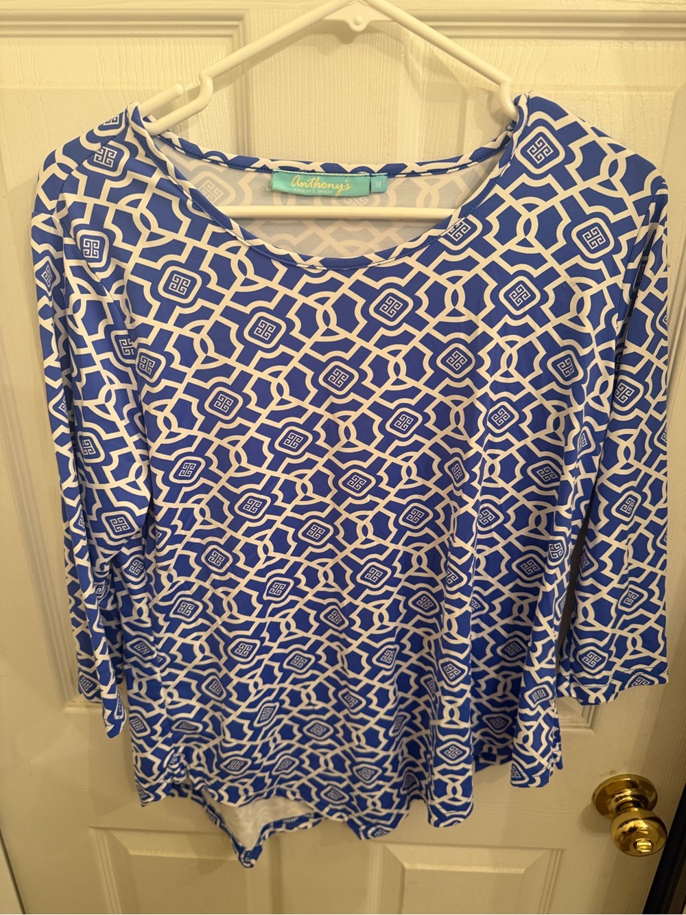 Anthony’s resort wear Blue & White Geometric Long-Sleeve Tee